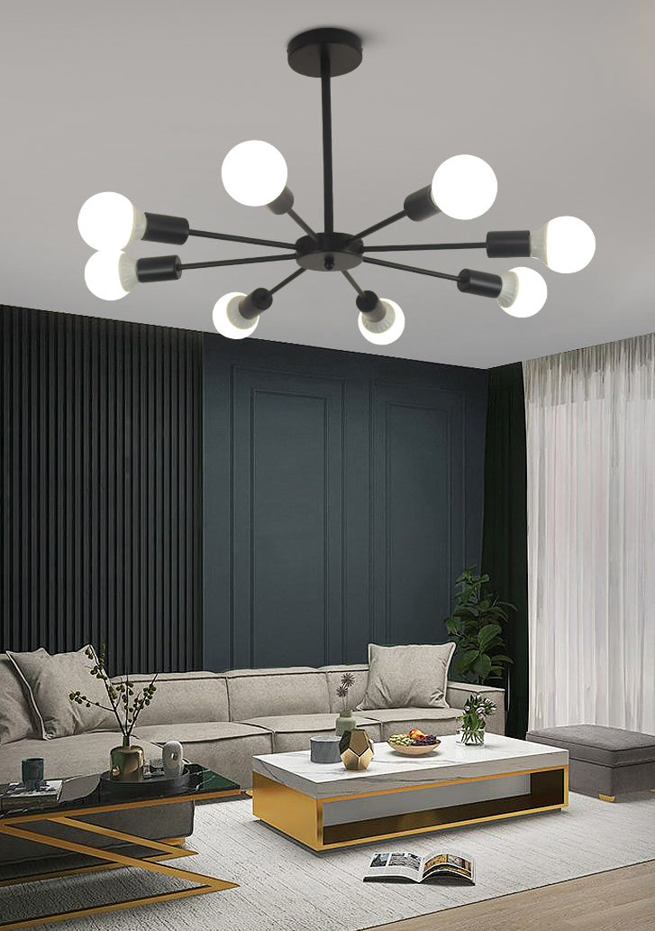 Candelera de metal creativo de estilo nórdico 23.6 pulgadas de ancho de ancho en forma de ráfaga de iluminación de bombilla abierta para sala de estar de dormitorio