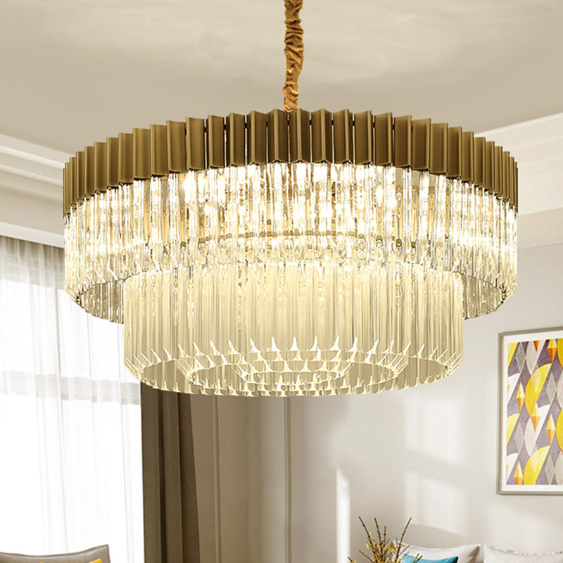 Brass 2 Tiers Chandelier Pendant Light Modernism 6 Heads Crystal Hanging Lamp for Living Room