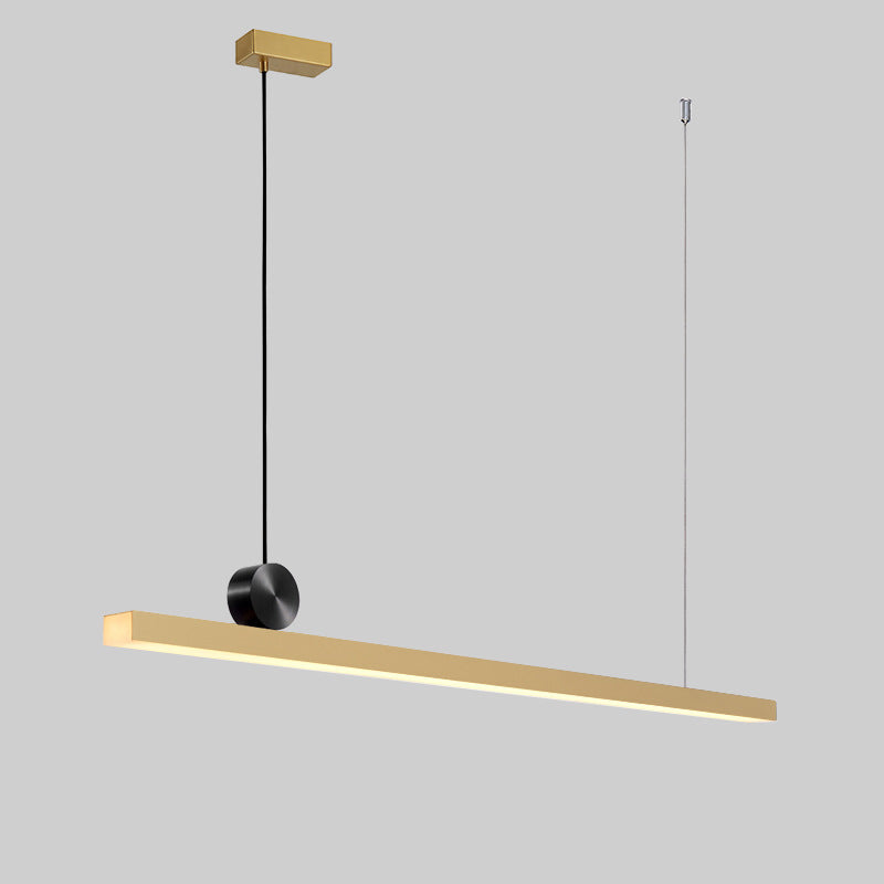 Brass Simplicity Straight Line LED Island Light Nordic Style Kitchen Bar Lighting Fixture in Warm Light