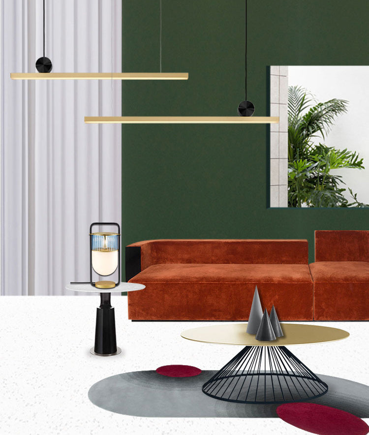 Simplicidad de latón Línea recta Led Island Light Nordic Style Cocina Bar de iluminación de iluminación en luz cálida