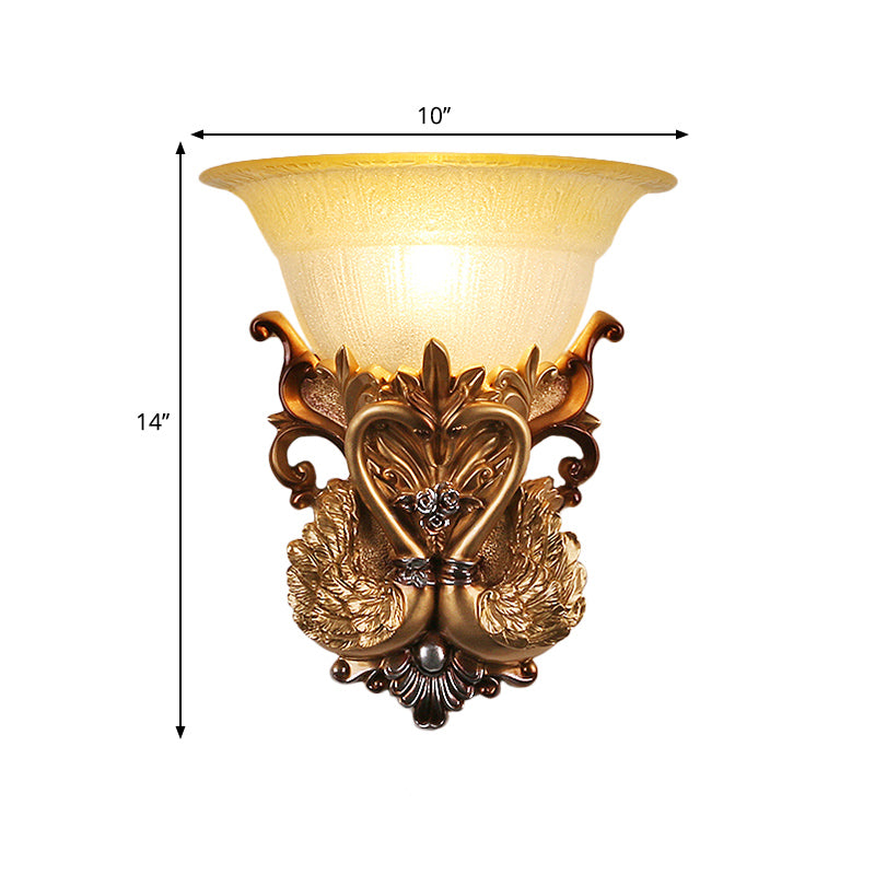Schüssel Bernsteinglas Wandhalterung Lampe Moderne Stil 10 "/13" W 1 Kopf Wohnzimmer Wandleuchte mit goldenem Schwan Design
