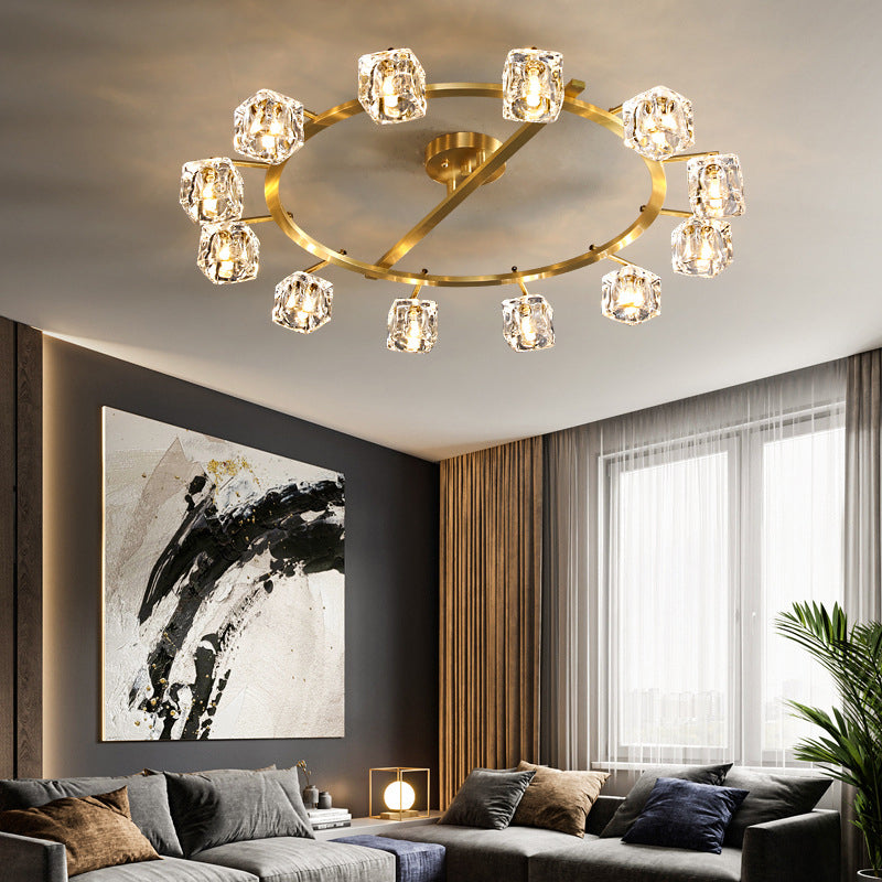 Modern Circular Ceiling Mount Light Fixture Crystal 12 Lights Ceiling Light