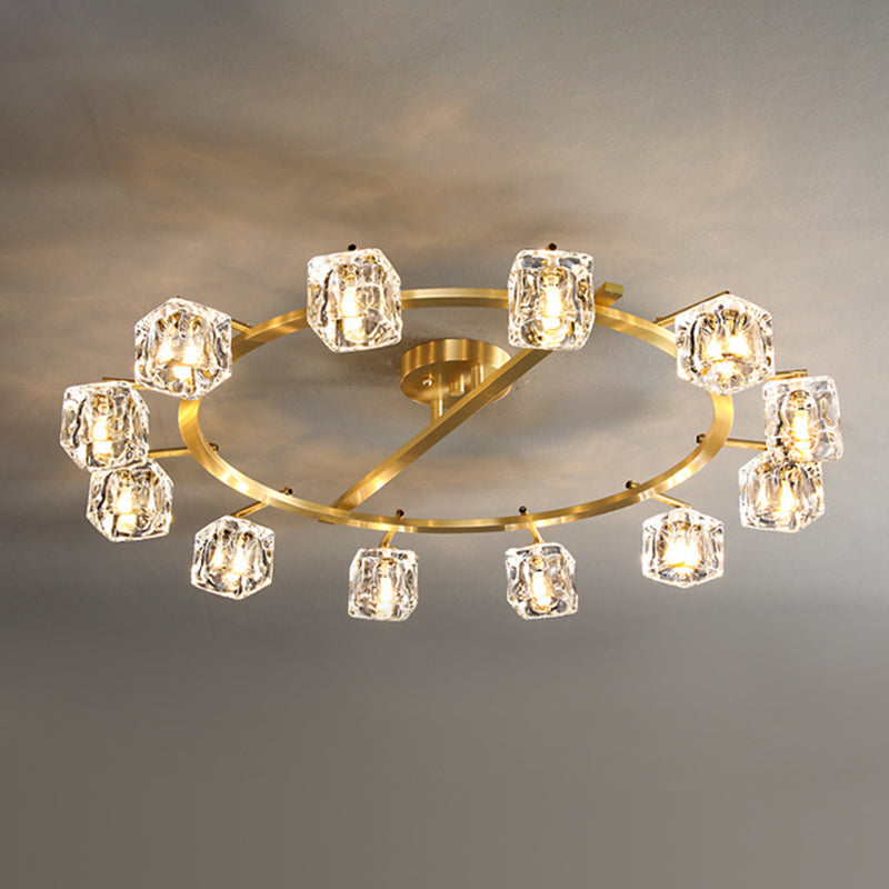 Modern Circular Ceiling Mount Light Fixture Crystal 12 Lights Ceiling Light