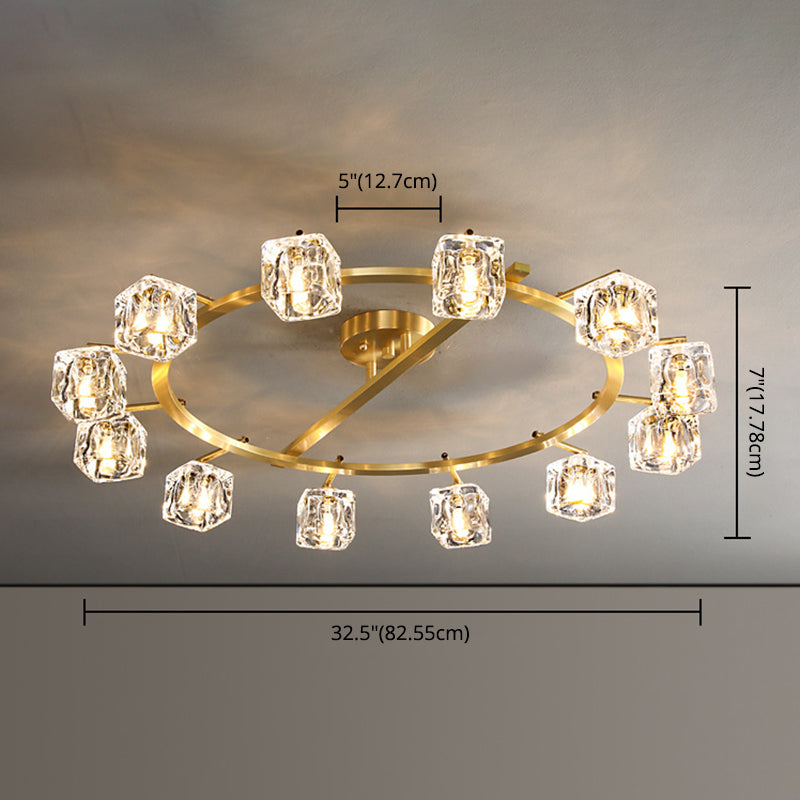 Modern Circular Ceiling Mount Light Fixture Crystal 12 Lights Ceiling Light