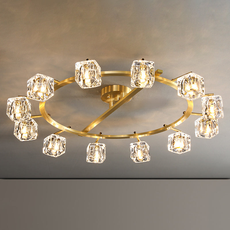 Modern Circular Ceiling Mount Light Fixture Crystal 12 Lights Ceiling Light