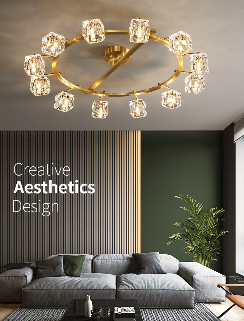 Modern Circular Ceiling Mount Light Fixture Crystal 12 Lights Ceiling Light