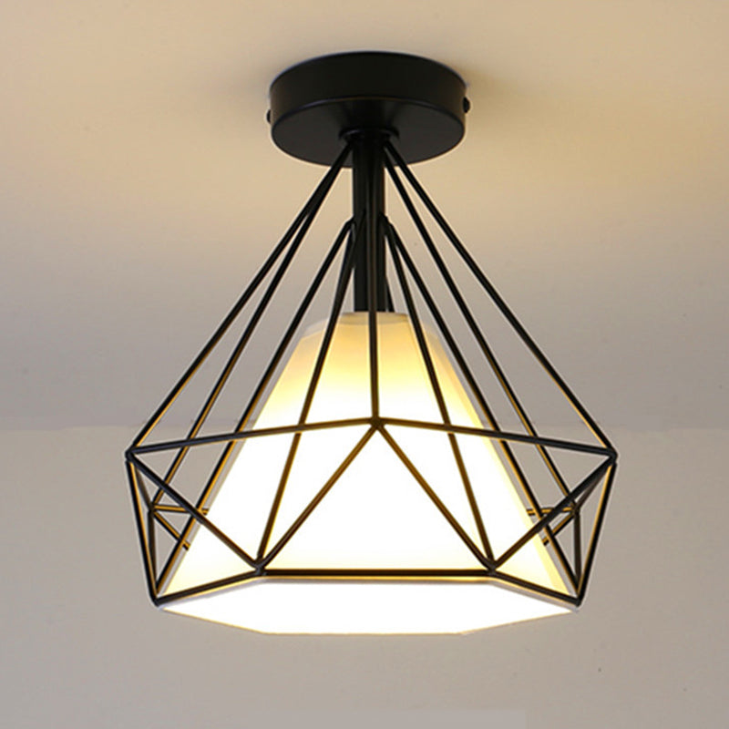 Cage Metal Ceiling Mount Light Fixture Industrial 1 Light Ceiling Lighting