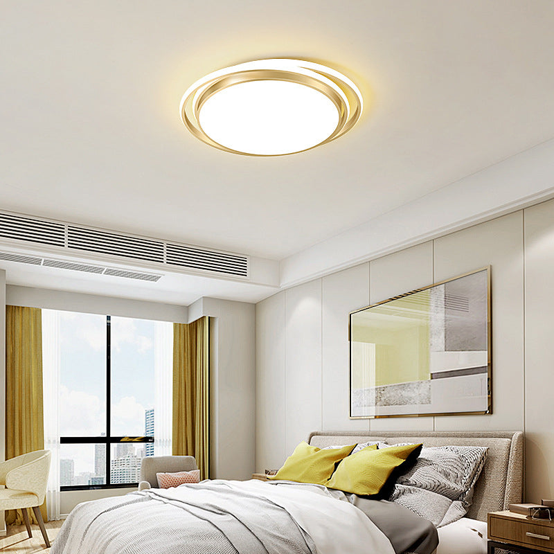 Luz LED circular dorada de montaje empotrado, montaje empotrado de techo de metal minimalista moderno para sala de estar