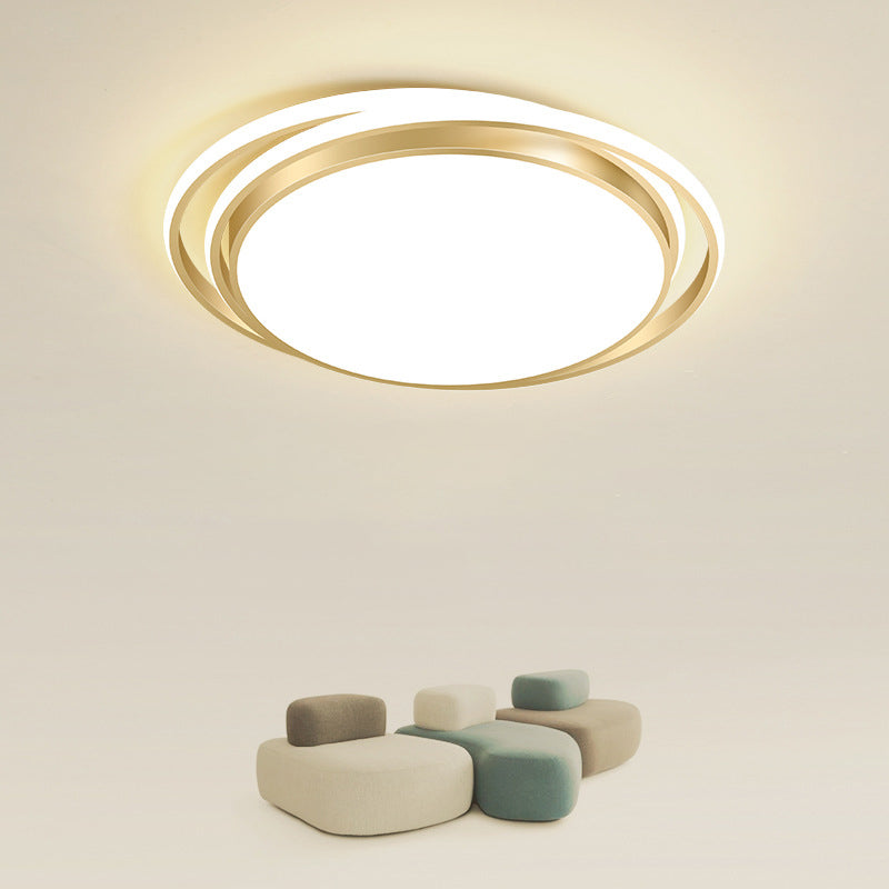 Luz LED circular dorada de montaje empotrado, montaje empotrado de techo de metal minimalista moderno para sala de estar