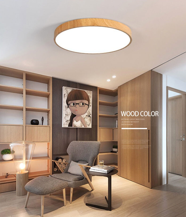 Modern Circular Flush Mount Ceiling Fixture Wood Flush Light