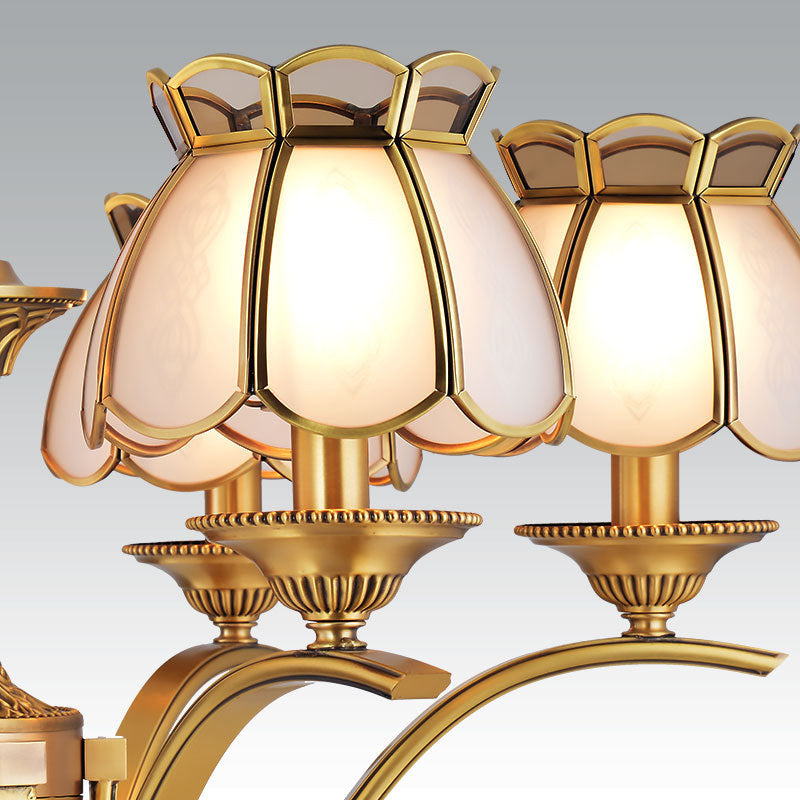 6 Lights Scalloped Chandelier Pendant Lamp Colonialist Brass Frosted Glass Hanging Ceiling Light