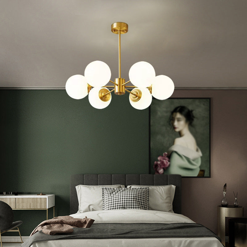Post-Modern Metal Hanging Chandelier Light Glass Shade Ceiling Chandelier in Gold for Living Room