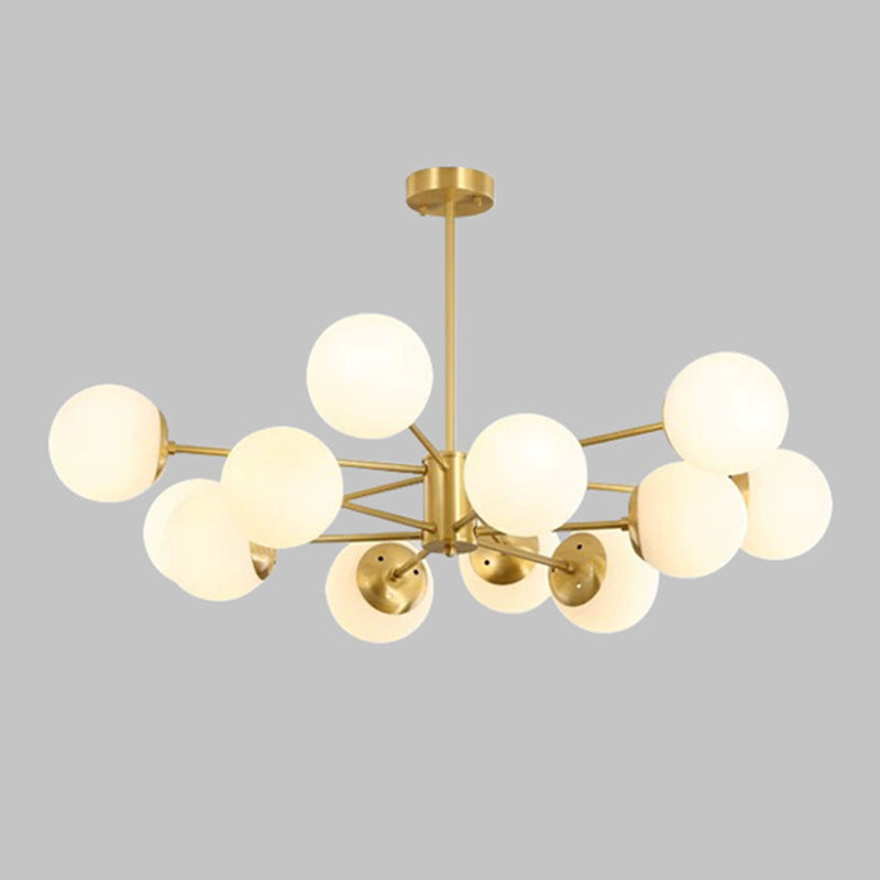 Post-Modern Metal Hanging Chandelier Light Glass Shade Ceiling Chandelier in Gold for Living Room
