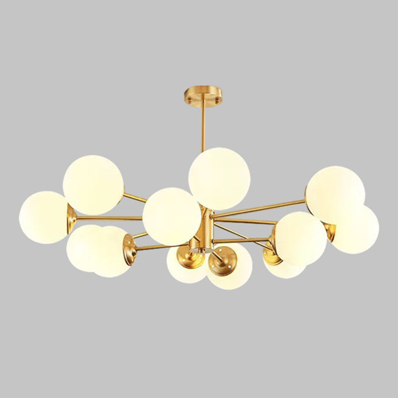Post-Modern Metal Hanging Chandelier Light Glass Shade Ceiling Chandelier in Gold for Living Room