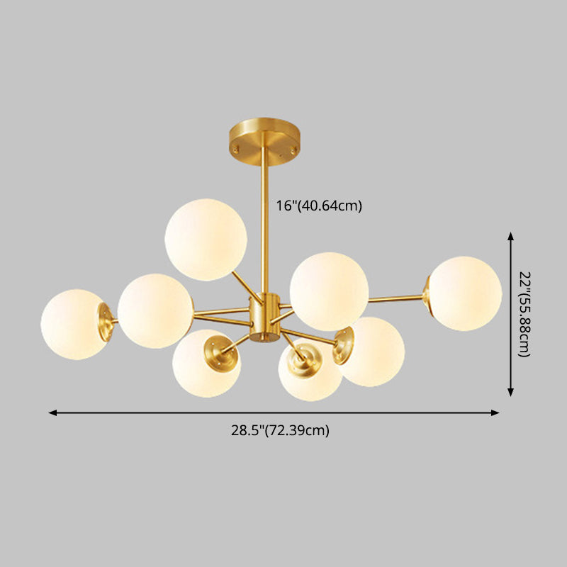 Post-Modern Metal Hanging Chandelier Light Glass Shade Ceiling Chandelier in Gold for Living Room