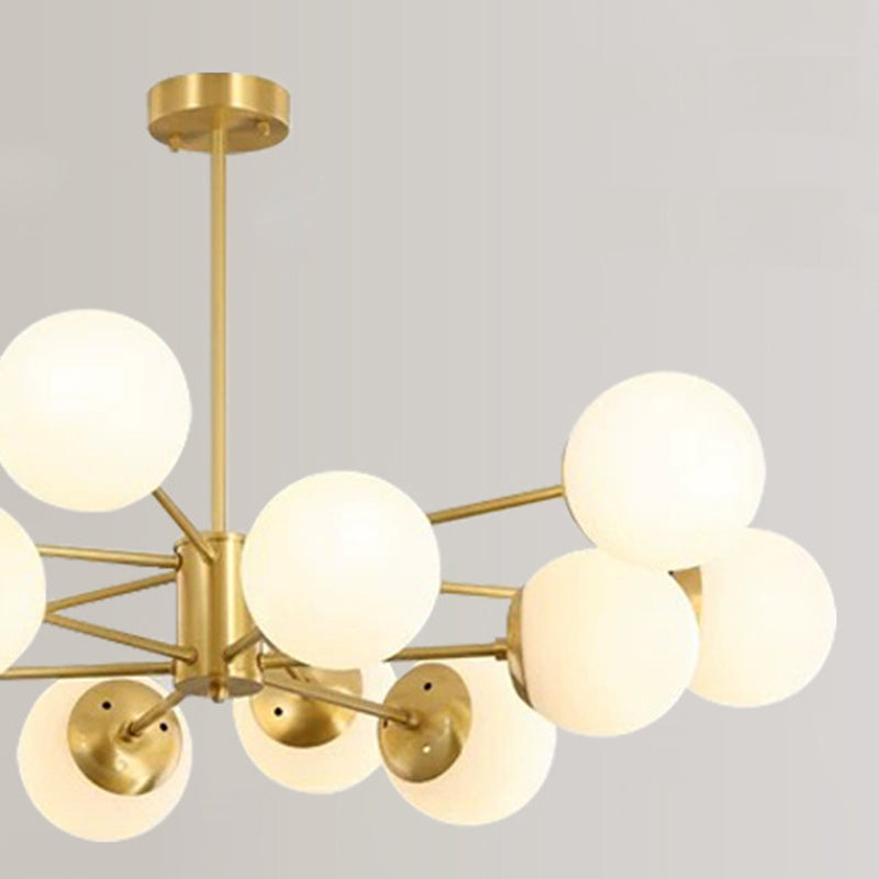 Post-Modern Metal Hanging Chandelier Light Glass Shade Ceiling Chandelier in Gold for Living Room