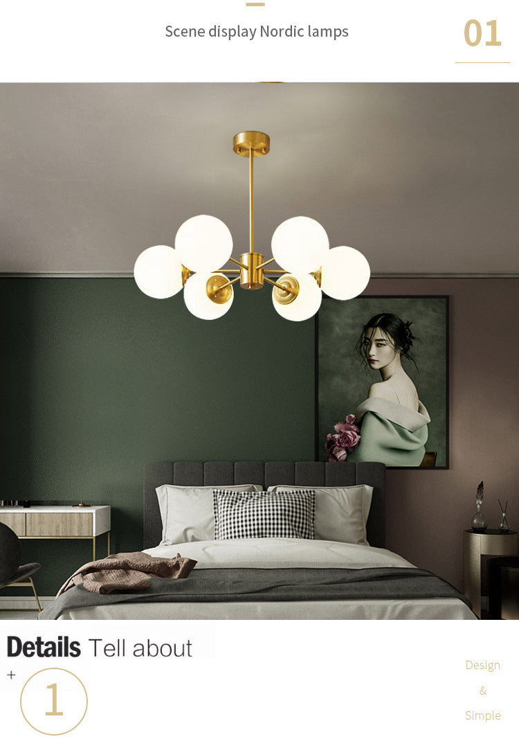 Post-Modern Metal Hanging Chandelier Light Glass Shade Ceiling Chandelier in Gold for Living Room