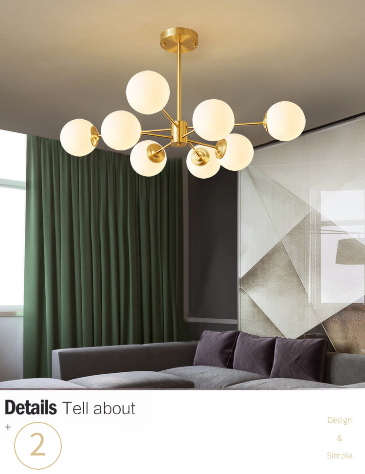 Post-Modern Metal Hanging Chandelier Light Glass Shade Ceiling Chandelier in Gold for Living Room