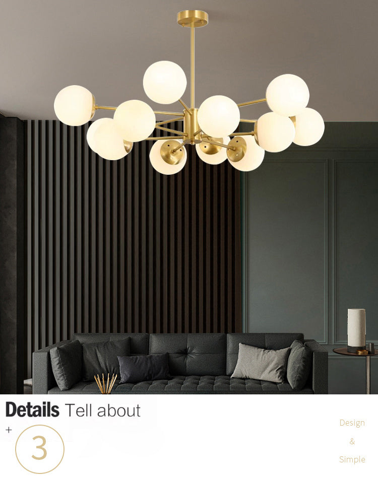 Post-Modern Metal Hanging Chandelier Light Glass Shade Ceiling Chandelier in Gold for Living Room