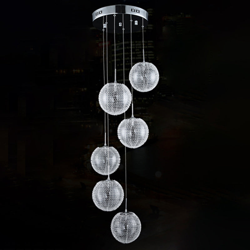 Chromball -Anhänger Leuchte moderne klare Glashängung Licht für Wendeltreppen