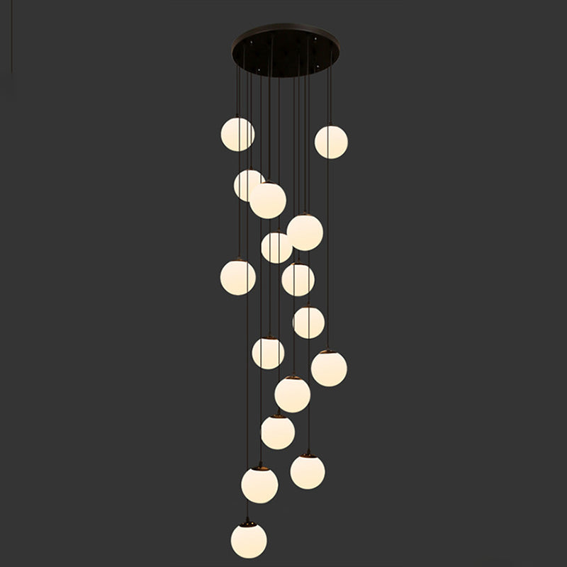 White Glass Cluster Globe Pendant Simplicity Black Multi-Light Ceiling Lamp for Staircase