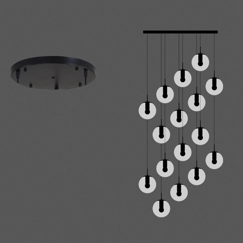 White Glass Cluster Globe Pendant Simplicity Black Multi-Light Ceiling Lamp for Staircase