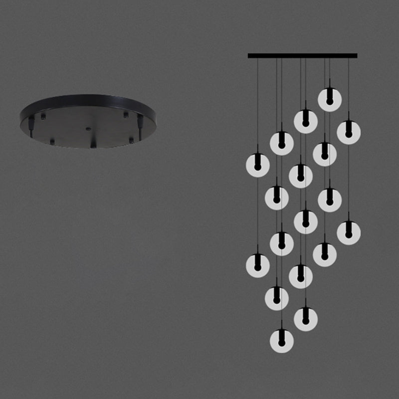 White Glass Cluster Globe Pendant Simplicity Black Multi-Light Ceiling Lamp for Staircase