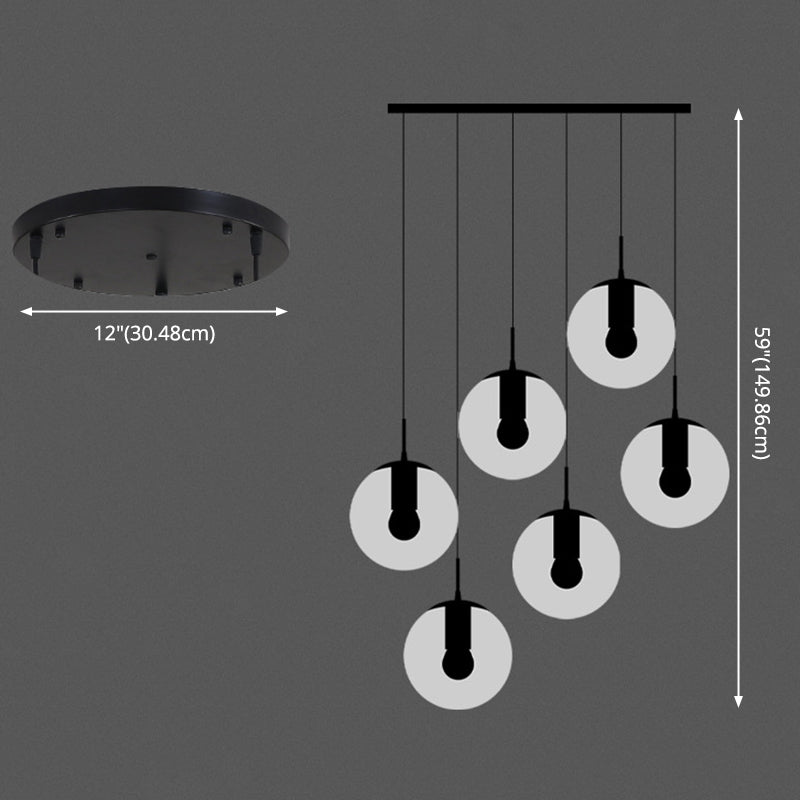 White Glass Cluster Globe Pendant Simplicity Black Multi-Light Ceiling Lamp for Staircase