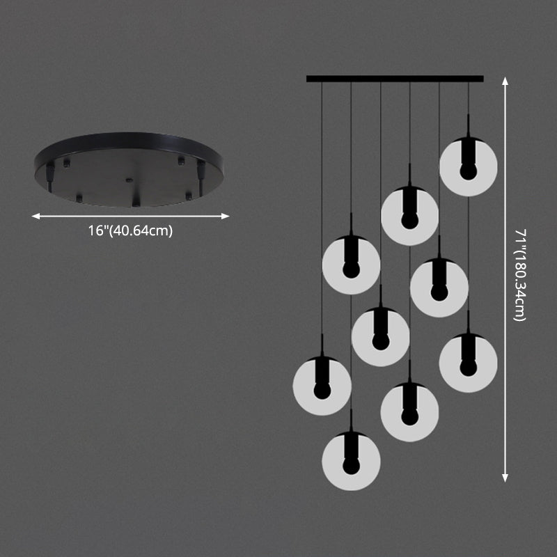 White Glass Cluster Globe Pendant Simplicity Black Multi-Light Ceiling Lamp for Staircase