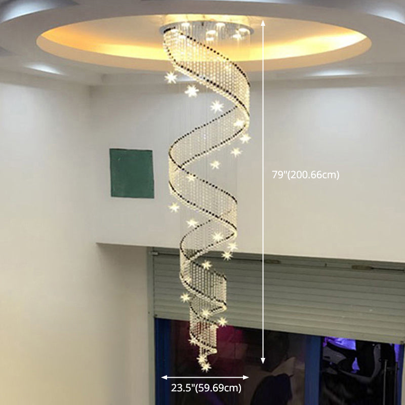 Iluminación colgante de cristal espiral lujosa luz de techo de led cromo moderno para escaleras