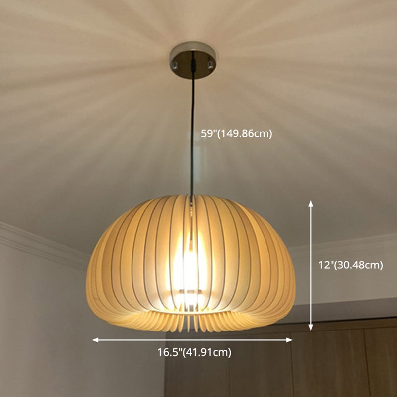 Luz de calabaza de madera beige estilo chino 1 lámpara de techo de mesa de comedor ligero