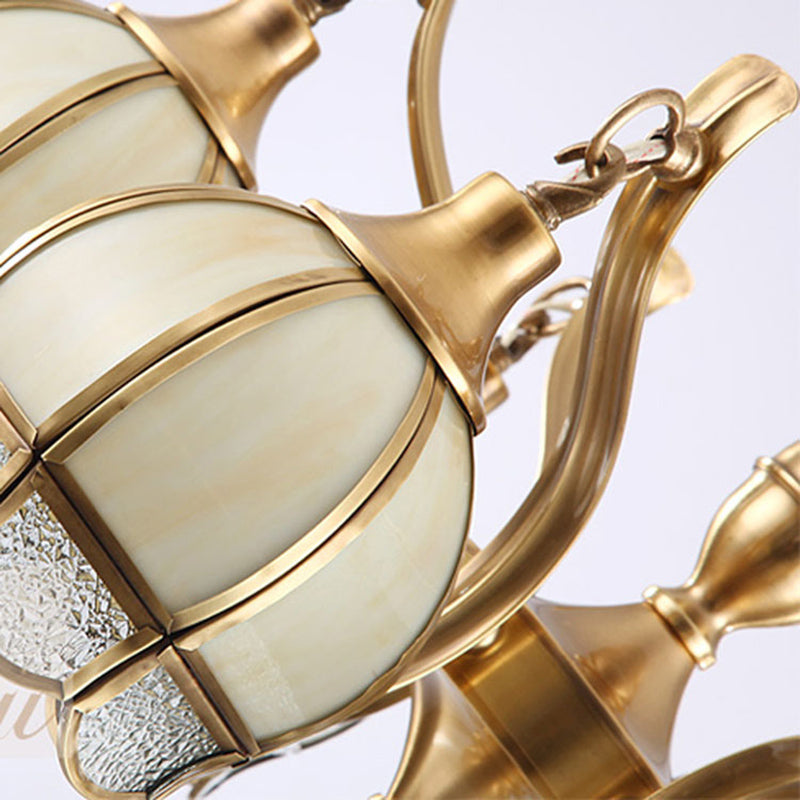 Goldene blumförmige Kronleuchterbeleuchtung kolonialer gefrosteter Glas 9 Lichter Wohnzimmer Hängende Anhängerlampe
