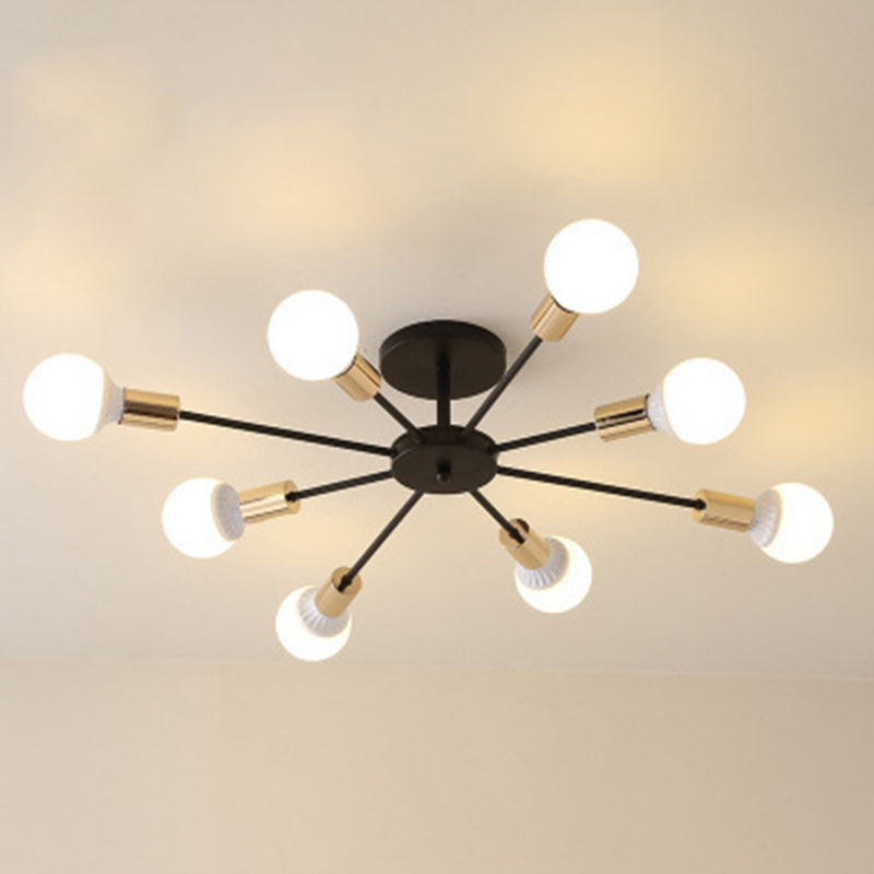 Industrial Minimalist Ceiling Fixture Bare Bulb Radial Metal Semi Flush Mount