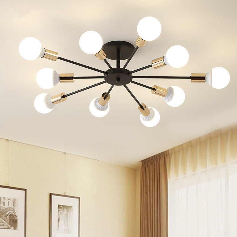 Industrial Minimalist Ceiling Fixture Bare Bulb Radial Metal Semi Flush Mount