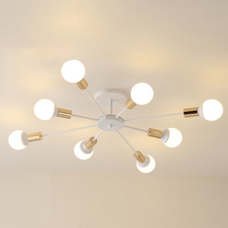 Industrial Minimalist Ceiling Fixture Bare Bulb Radial Metal Semi Flush Mount