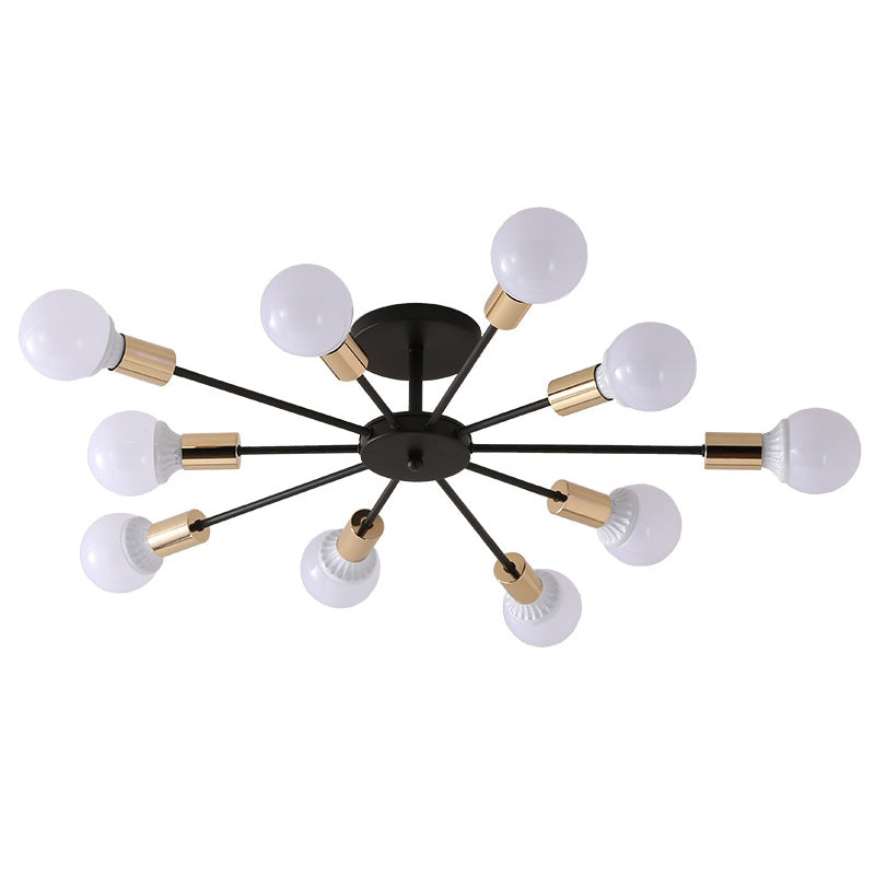 Industrial Minimalist Ceiling Fixture Bare Bulb Radial Metal Semi Flush Mount