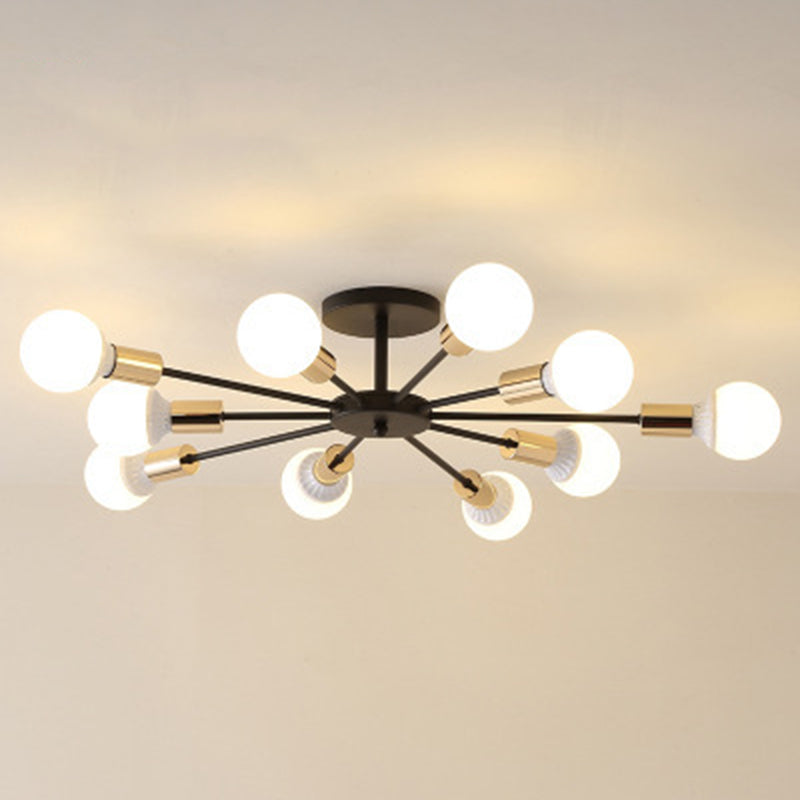 Industrial Minimalist Ceiling Fixture Bare Bulb Radial Metal Semi Flush Mount