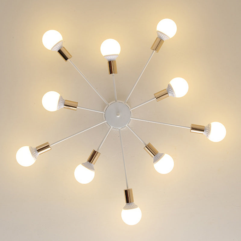 Industrial Minimalist Ceiling Fixture Bare Bulb Radial Metal Semi Flush Mount