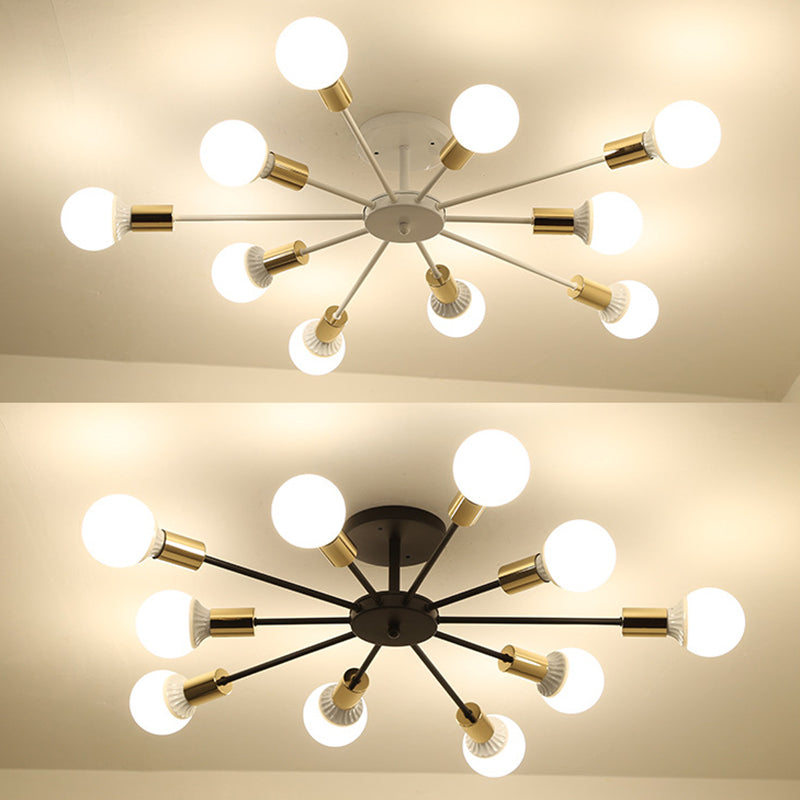 Industrial Minimalist Ceiling Fixture Bare Bulb Radial Metal Semi Flush Mount