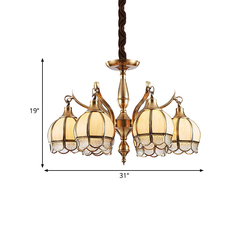 Goud 6 lichten kroonluchter lamp kolonialistische matglas bloemvorm naar beneden verlichting hanger