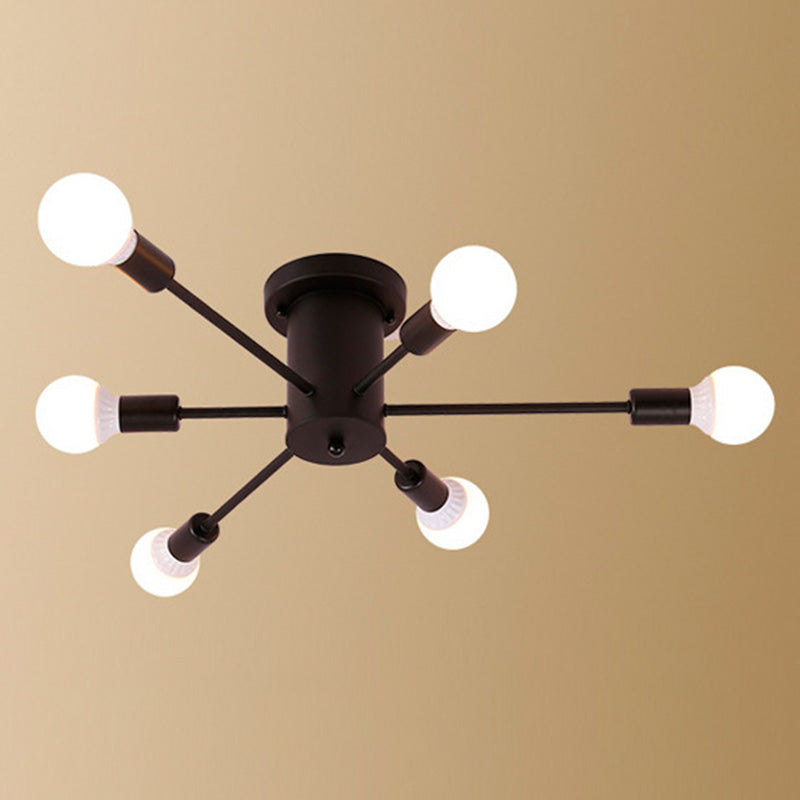 Lacquered Ceiling Light in Industrial Retro Style Sputnik Metal Semi Flush Mount for Bedroom