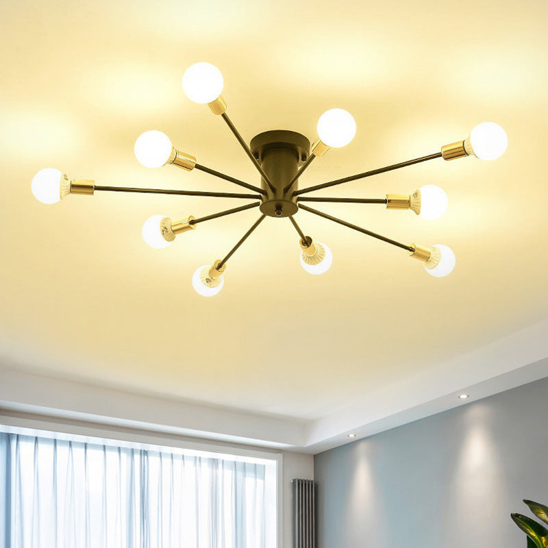 Lacquered Ceiling Light in Industrial Retro Style Sputnik Metal Semi Flush Mount for Bedroom