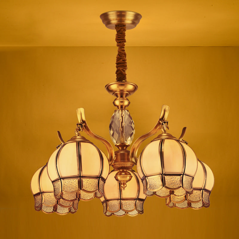 Bud Bedroom Ceiling Chandelier Colonial Frosted Glass 5 Lights Gold Finish Hanging Pendant Light