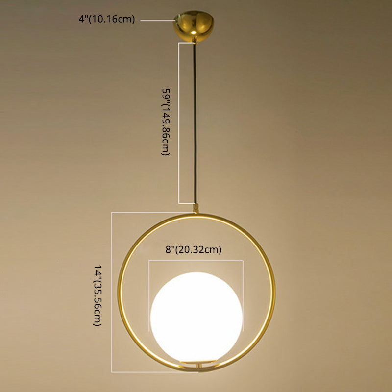 Goud 1 licht ronde metalen hanglamp eigentijdse opaal mat glazen schaduw slaapkamer hangende lamp