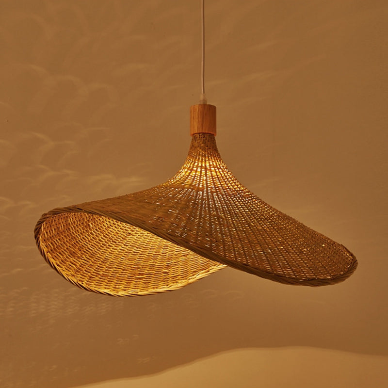 Modern Straw Hat Hanging Light Fixtures Rattan 1 Light Pendant Light
