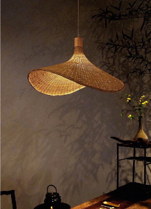 Modern Straw Hat Hanging Light Fixtures Rattan 1 Light Pendant Light