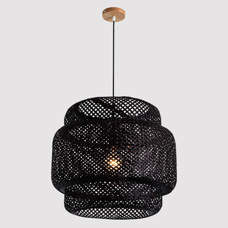 Lantern Bambus Rattan Form Anhänger Hängende Lampe Asien Stil 1 Licht hängende Deckenleuchte für Wohnzimmer