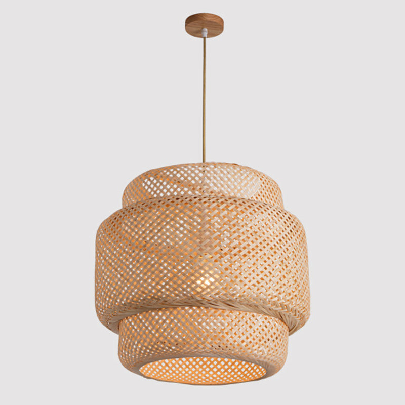 Lantern Bambus Rattan Form Anhänger Hängende Lampe Asien Stil 1 Licht hängende Deckenleuchte für Wohnzimmer