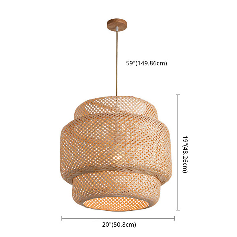 Lantern Bambus Rattan Form Anhänger Hängende Lampe Asien Stil 1 Licht hängende Deckenleuchte für Wohnzimmer