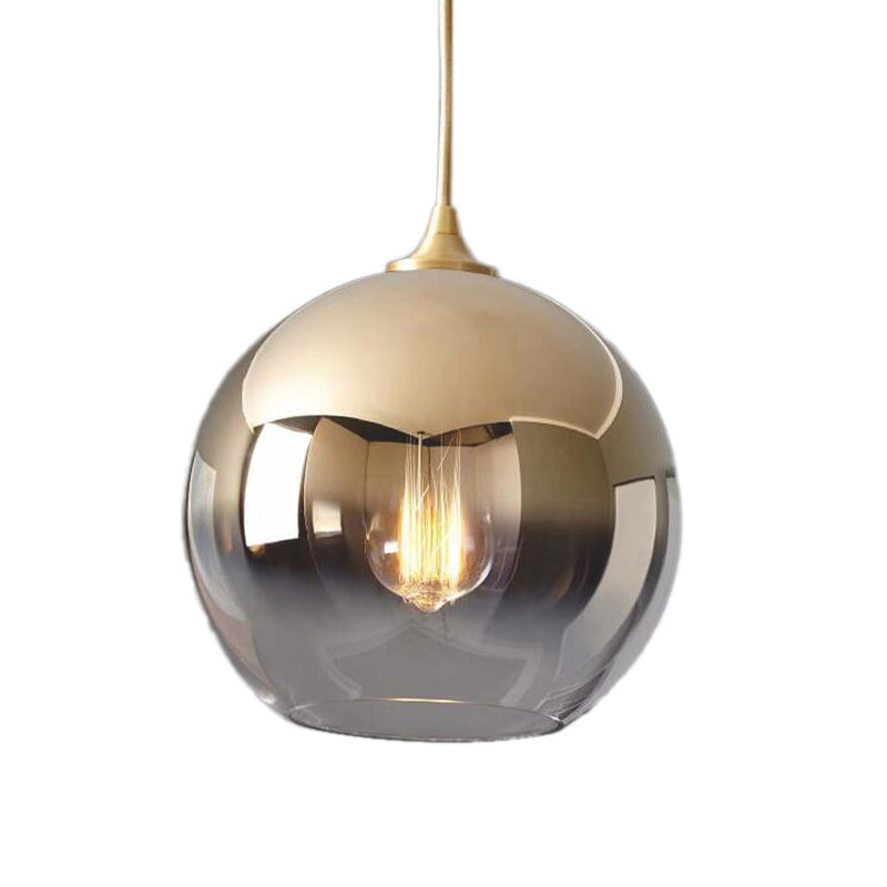 Gold 1 Light Pendant Light Mid-Century Modern Spherical Smoke Glass Living Room Hanging Lamp